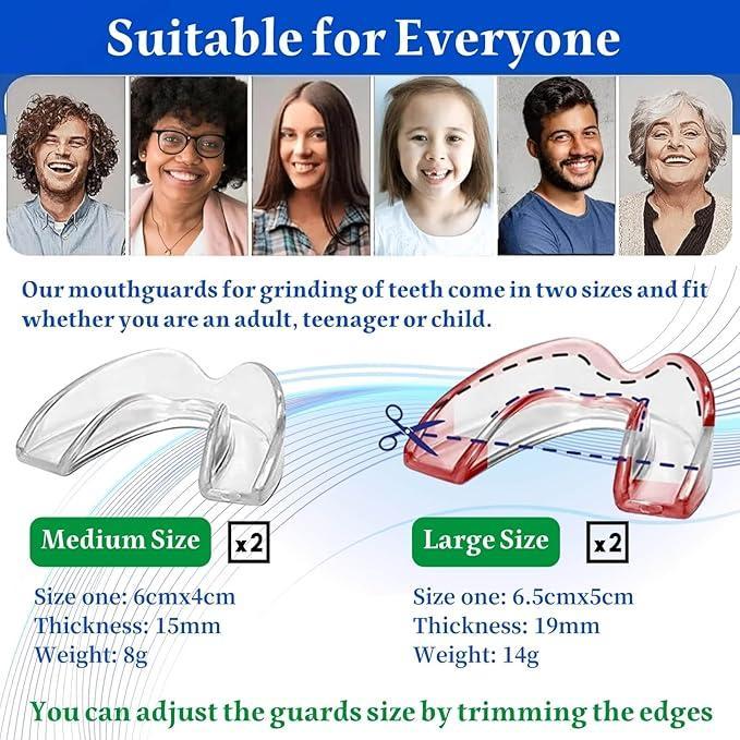 Custom Fit Mouth Guard for Teeth Grinding – 4 Moldable Night Guards for Adults & Teens, Soft & Reusable, Helps Stop Clenching & Jaw Pain