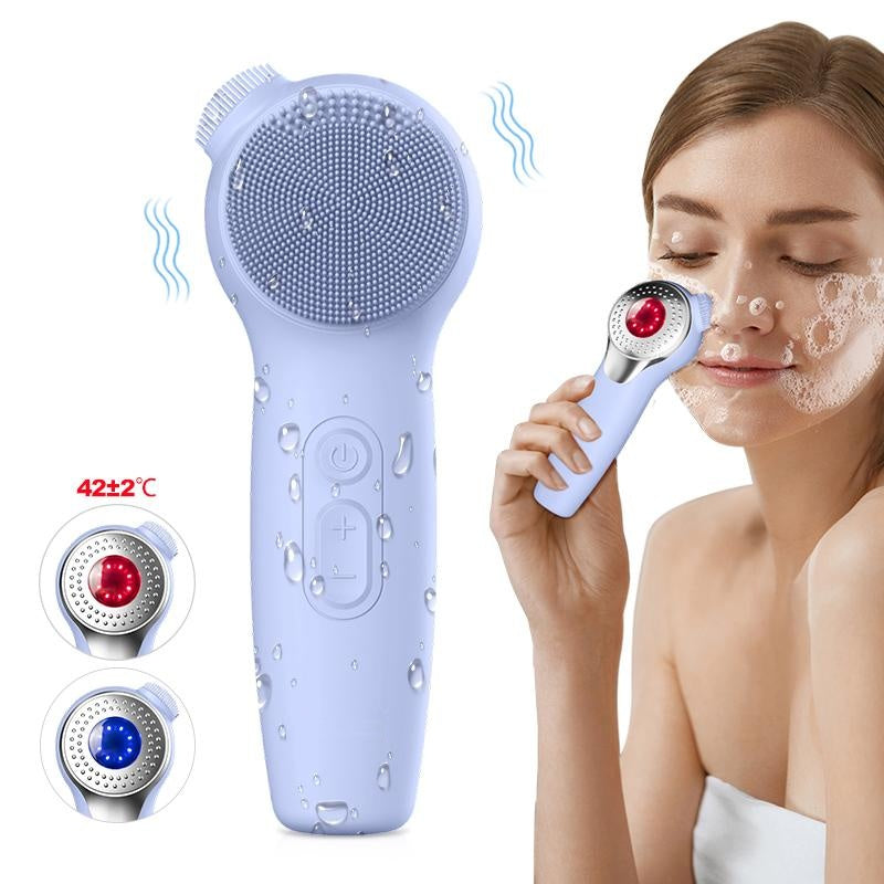 Black Friday — 50% Off🌟Electric Facial Cleansing Brush – Heated Silicone Face Massager with Red & Blue LED, Sonic Vibration, Deep Cleaning, Waterproof for Men & Women