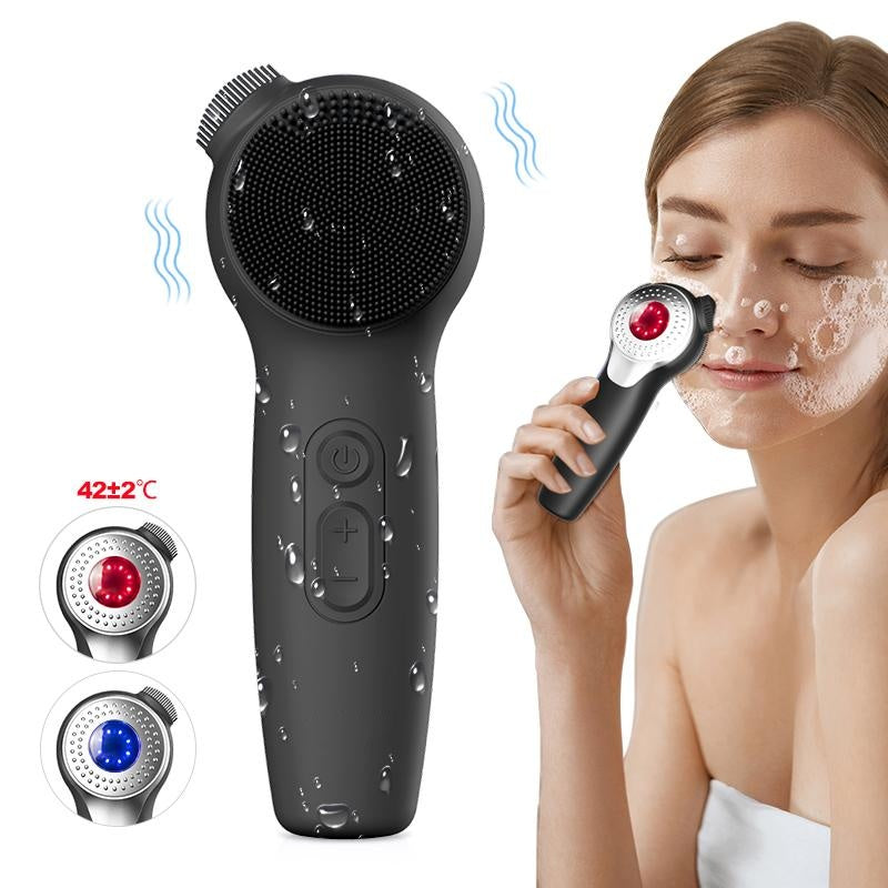 Black Friday — 50% Off🌟Electric Facial Cleansing Brush – Heated Silicone Face Massager with Red & Blue LED, Sonic Vibration, Deep Cleaning, Waterproof for Men & Women
