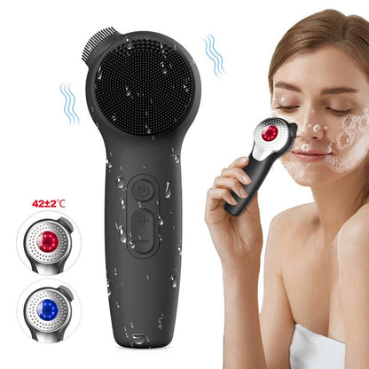 Black Friday — 50% Off🌟Electric Facial Cleansing Brush – Heated Silicone Face Massager with Red & Blue LED, Sonic Vibration, Deep Cleaning, Waterproof for Men & Women