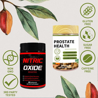 Prostate Support Nitric Oxide Booster Kit, Include Turmeric Root, Mushroom Blend, and Saw Palmetto extracts, Designed to Protect and Support Prostate Healthy - 90 Capsules &60capsules