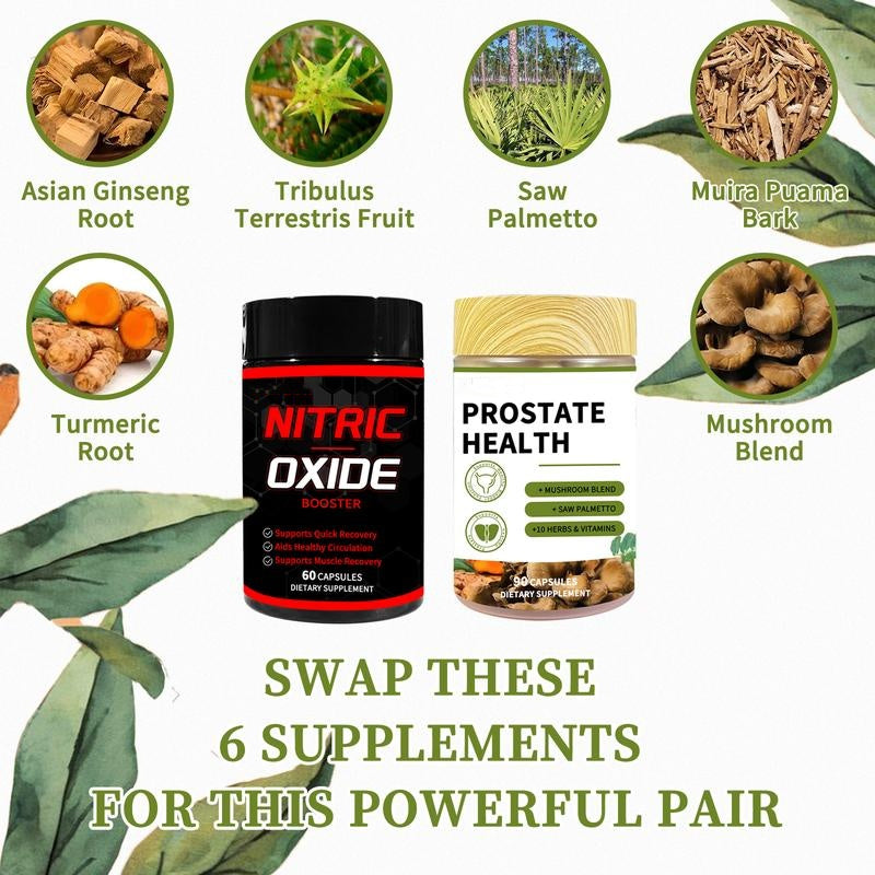Prostate Support Nitric Oxide Booster Kit, Include Turmeric Root, Mushroom Blend, and Saw Palmetto extracts, Designed to Protect and Support Prostate Healthy - 90 Capsules &60capsules
