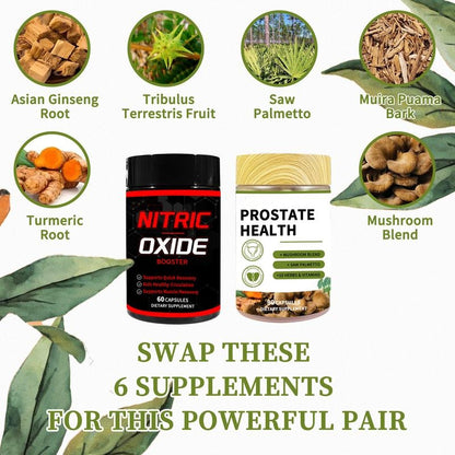 Prostate Support Nitric Oxide Booster Kit, Include Turmeric Root, Mushroom Blend, and Saw Palmetto extracts, Designed to Protect and Support Prostate Healthy - 90 Capsules &60capsules