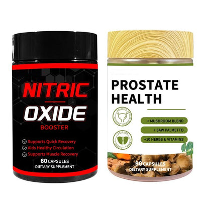 Prostate Support Nitric Oxide Booster Kit, Include Turmeric Root, Mushroom Blend, and Saw Palmetto extracts, Designed to Protect and Support Prostate Healthy - 90 Capsules &60capsules