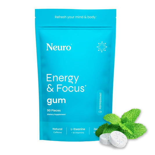 Energy Caffeine Gum/Mints for Energy & Focus (90 Pieces) - Sugar-Free with L-theanine, Caffeine, Vitamin B12 & Vitamin B6 - Peppermint Flavor