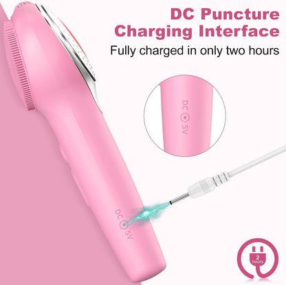 Black Friday — 50% Off🌟Electric Facial Cleansing Brush – Heated Silicone Face Massager with Red & Blue LED, Sonic Vibration, Deep Cleaning, Waterproof for Men & Women