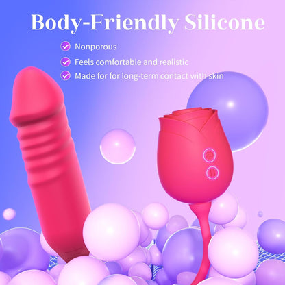 Rose Toy with Thrusting & Suction – Dual-End Vibrator for Clit & G-Spot Stimulation