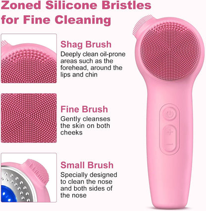 Black Friday — 50% Off🌟Electric Facial Cleansing Brush – Heated Silicone Face Massager with Red & Blue LED, Sonic Vibration, Deep Cleaning, Waterproof for Men & Women