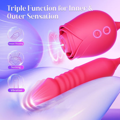 Rose Toy with Thrusting & Suction – Dual-End Vibrator for Clit & G-Spot Stimulation