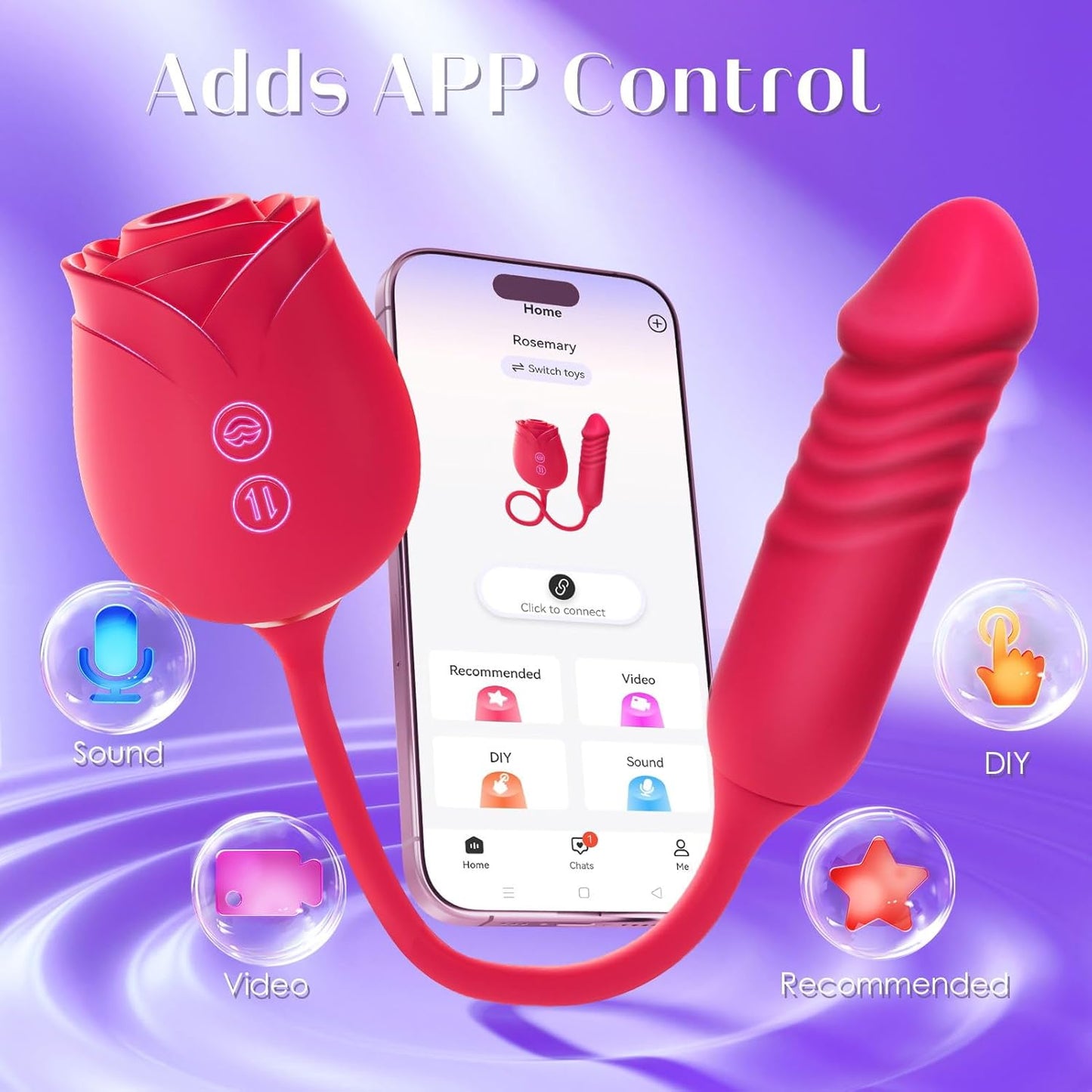 Rose Toy with Thrusting & Suction – Dual-End Vibrator for Clit & G-Spot Stimulation