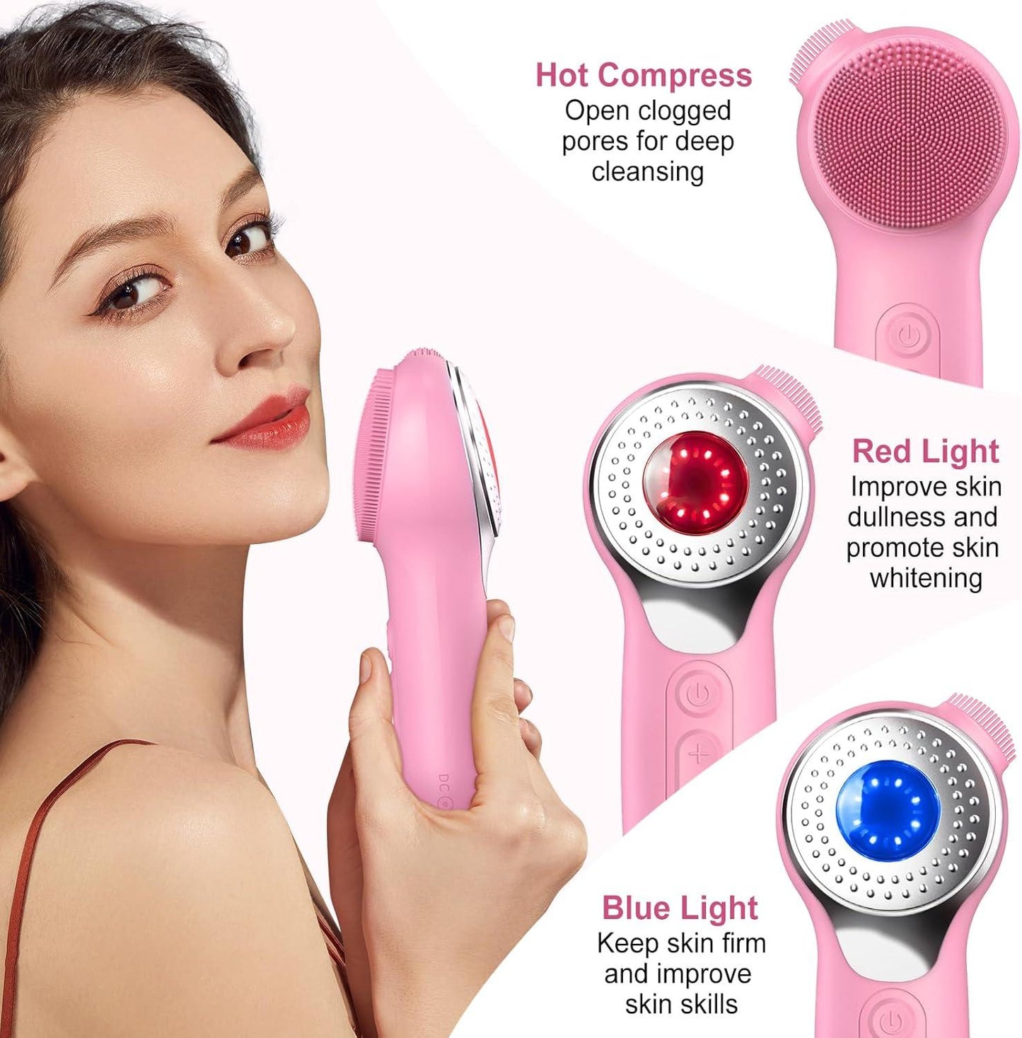 Black Friday — 50% Off🌟Electric Facial Cleansing Brush – Heated Silicone Face Massager with Red & Blue LED, Sonic Vibration, Deep Cleaning, Waterproof for Men & Women