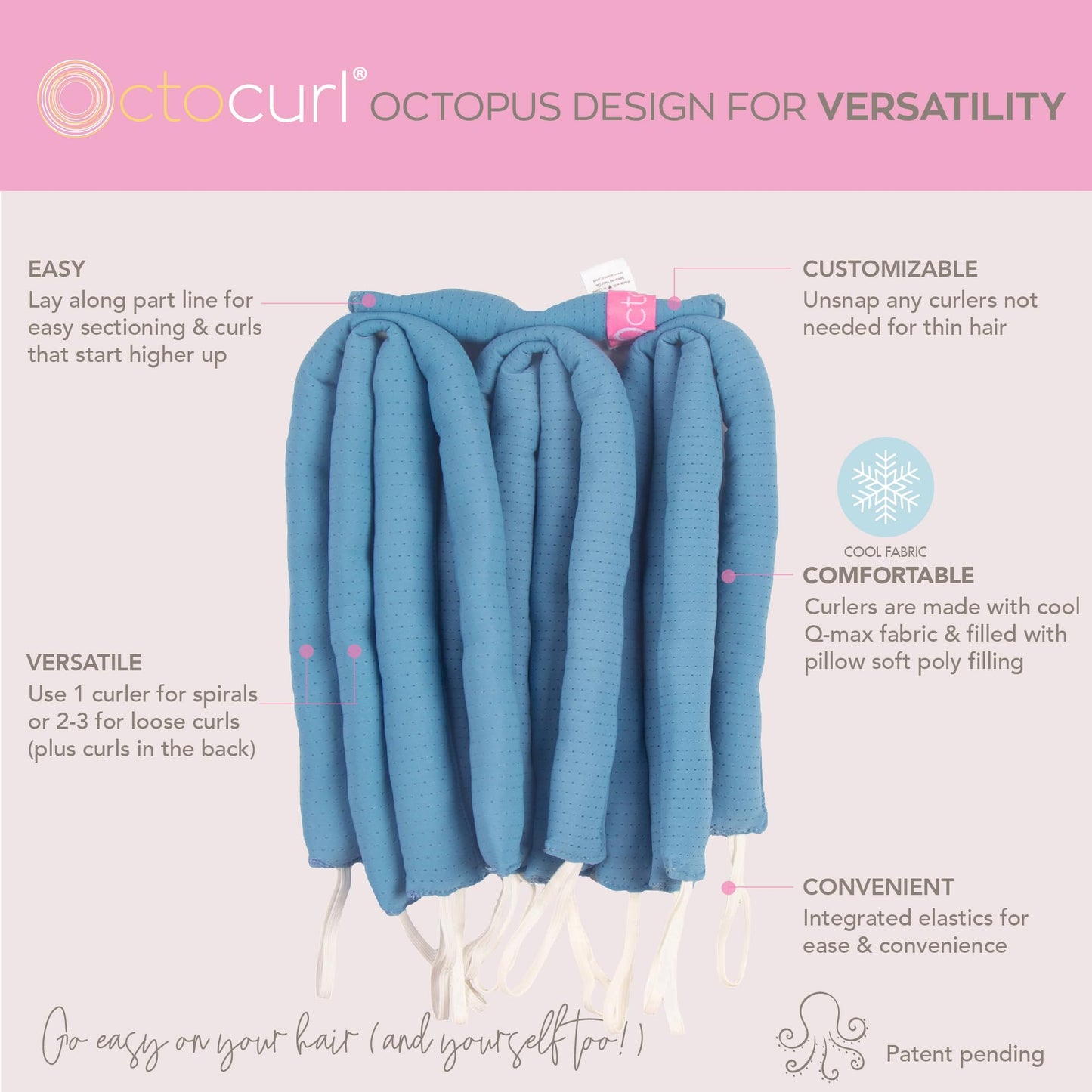 Octocurl No Headband Heatless Hair Curler – Overnight Curls Hair Roller Set | Cooling Q-Max Fabric Curling Wrap for All Hair Types