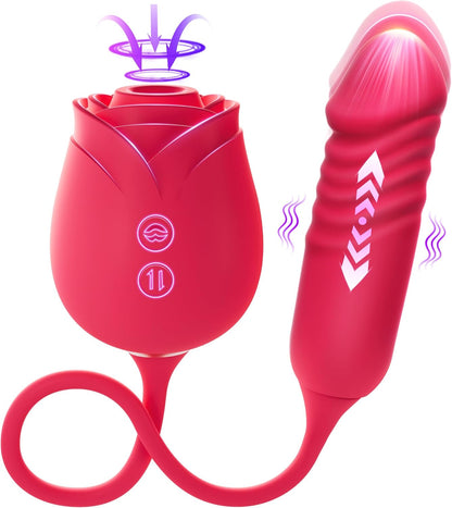 Rose Toy with Thrusting & Suction – Dual-End Vibrator for Clit & G-Spot Stimulation