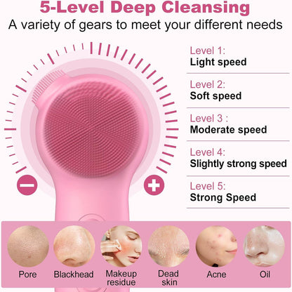 Black Friday — 50% Off🌟Electric Facial Cleansing Brush – Heated Silicone Face Massager with Red & Blue LED, Sonic Vibration, Deep Cleaning, Waterproof for Men & Women