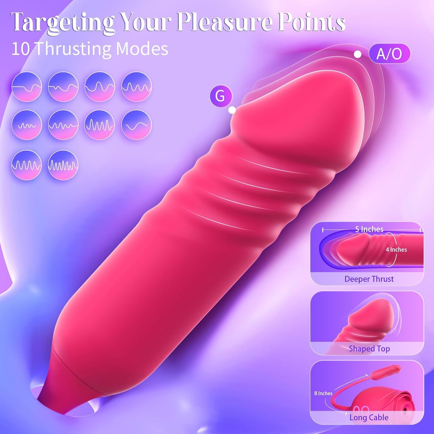 Rose Toy with Thrusting & Suction – Dual-End Vibrator for Clit & G-Spot Stimulation