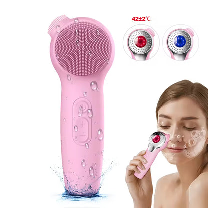 Black Friday — 50% Off🌟Electric Facial Cleansing Brush – Heated Silicone Face Massager with Red & Blue LED, Sonic Vibration, Deep Cleaning, Waterproof for Men & Women