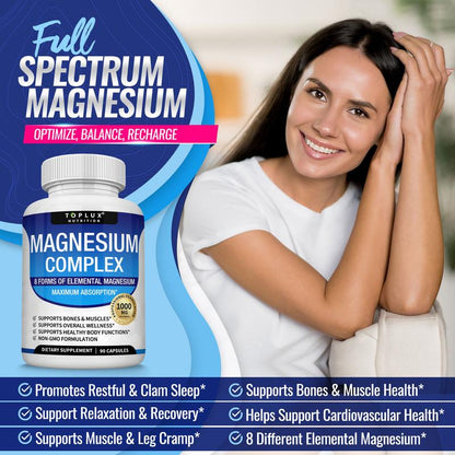 8-in-1 Magnesium Complex | 1000mg High Absorption for Energy, Sleep & Relaxatio