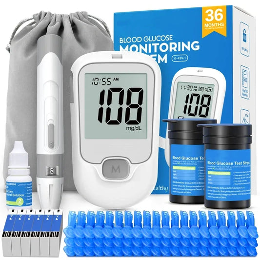 Blood Sugar Monitor Kit – No-Coding Meter, 100/50 Test Strips, Lancets, Lancing Device, Large Display-Free shipping