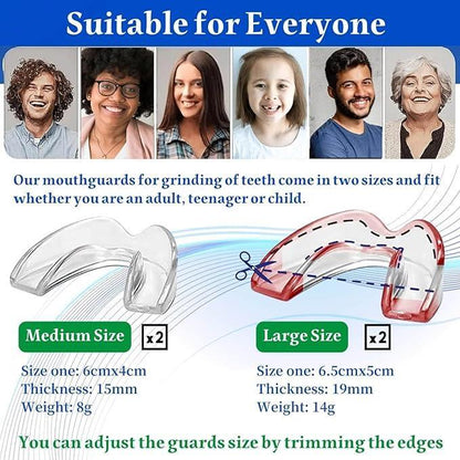 Custom Fit Mouth Guard for Teeth Grinding – 4 Moldable Night Guards for Adults & Teens, Soft & Reusable, Helps Stop Clenching & Jaw Pain