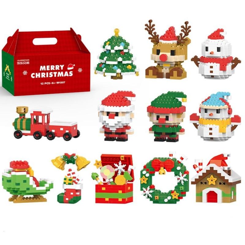 Christmas Building Blocks Set – Santa, Snowman & Reindeer Mini Bricks Toy, Fun DIY Holiday Gift & Festive Desk Decoration